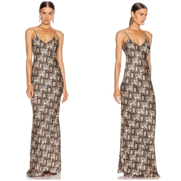 Nili Lotan 100% silk brown snake skin print gown NWT - Picture 1 of 4